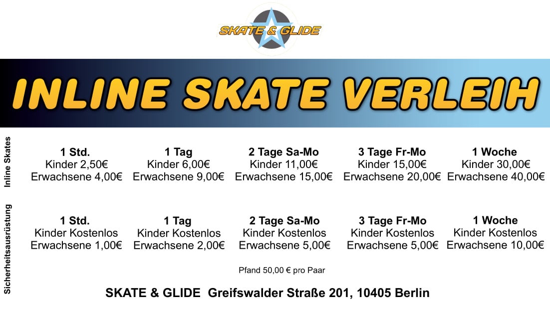 Preisliste Inline Skate Verleih